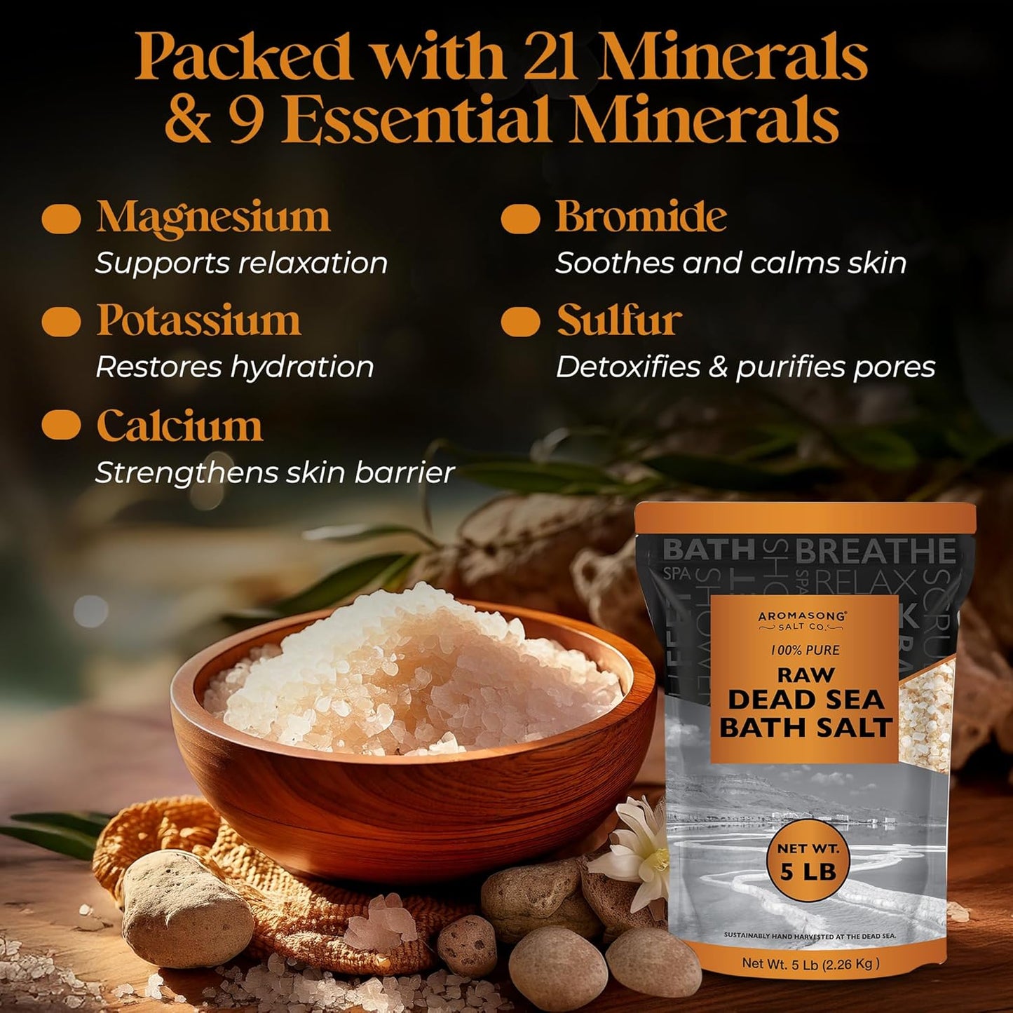 5 Lbs Raw Dead Sea Salt - Contains All Dead Sea Minerals Including Dead Sea Mud - Fine Medium Grain Bath Salt Large Resealable Bulk Pack (Packaging May Vary)
