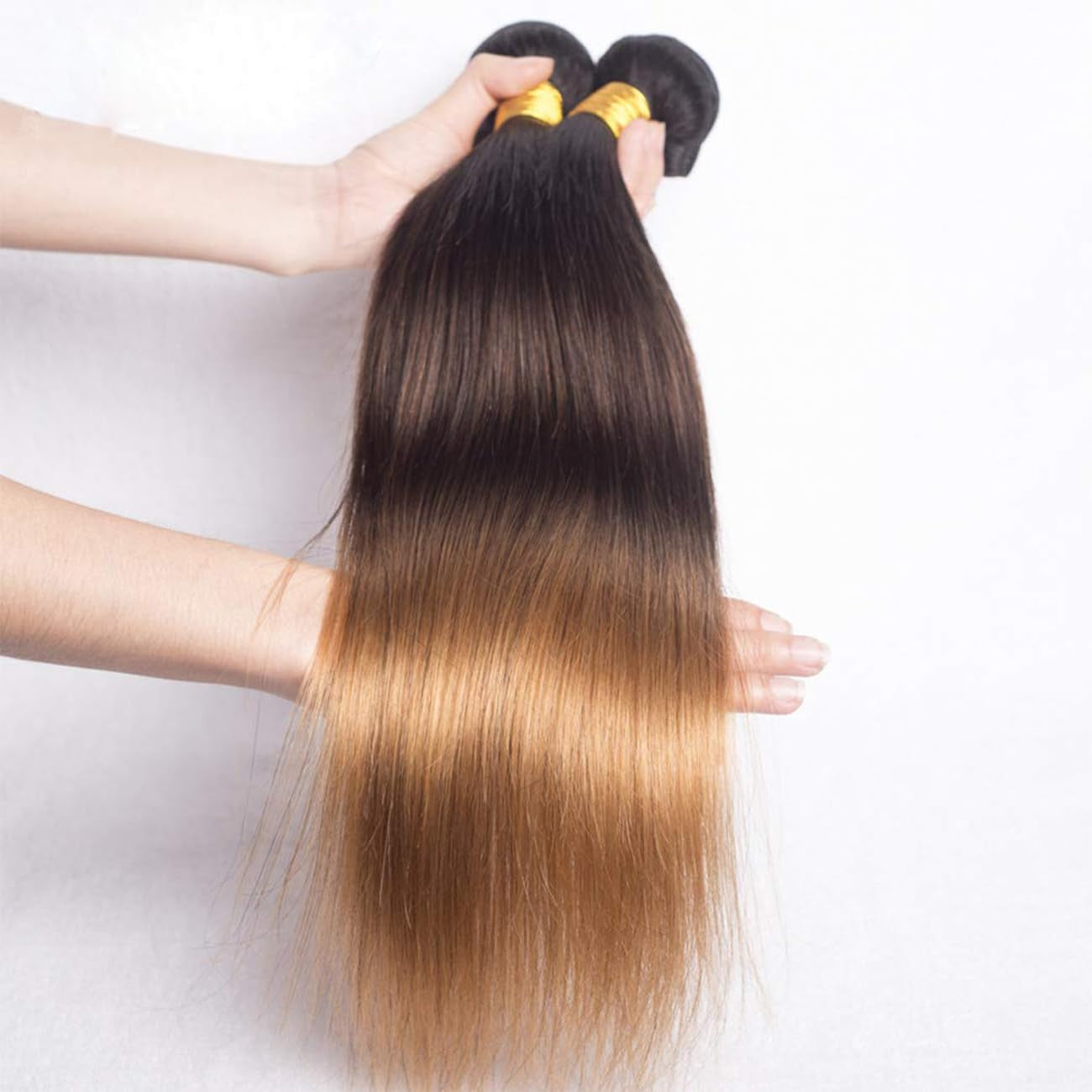 1B427 Human Hair Bundles Straight Brazilian Remy Hair Bundles Three Tone Hair Weave Double Weft Extensions for Women Ombre 1B/4/27 3 Bundles 24 26 28 Inch