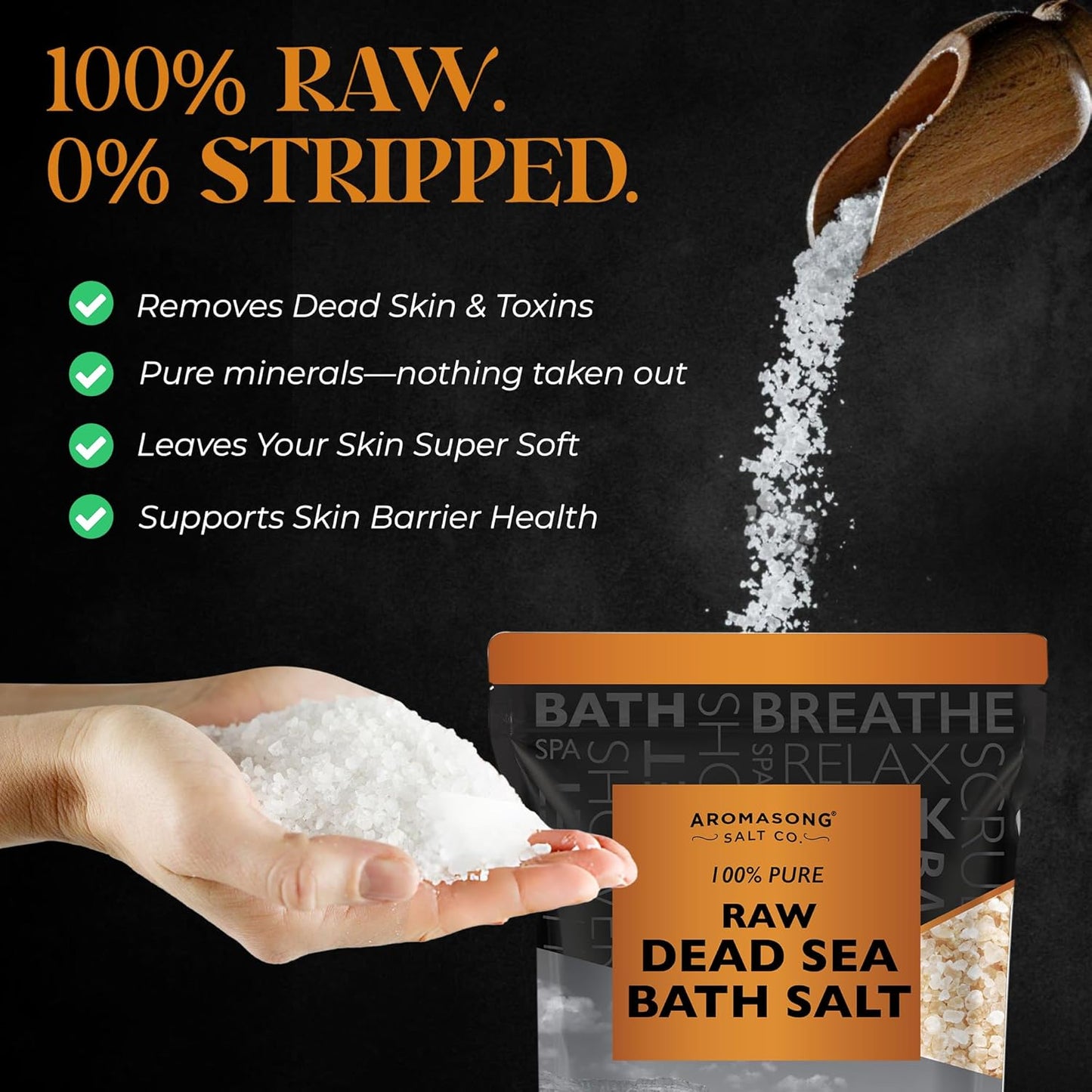 5 Lbs Raw Dead Sea Salt - Contains All Dead Sea Minerals Including Dead Sea Mud - Fine Medium Grain Bath Salt Large Resealable Bulk Pack (Packaging May Vary)