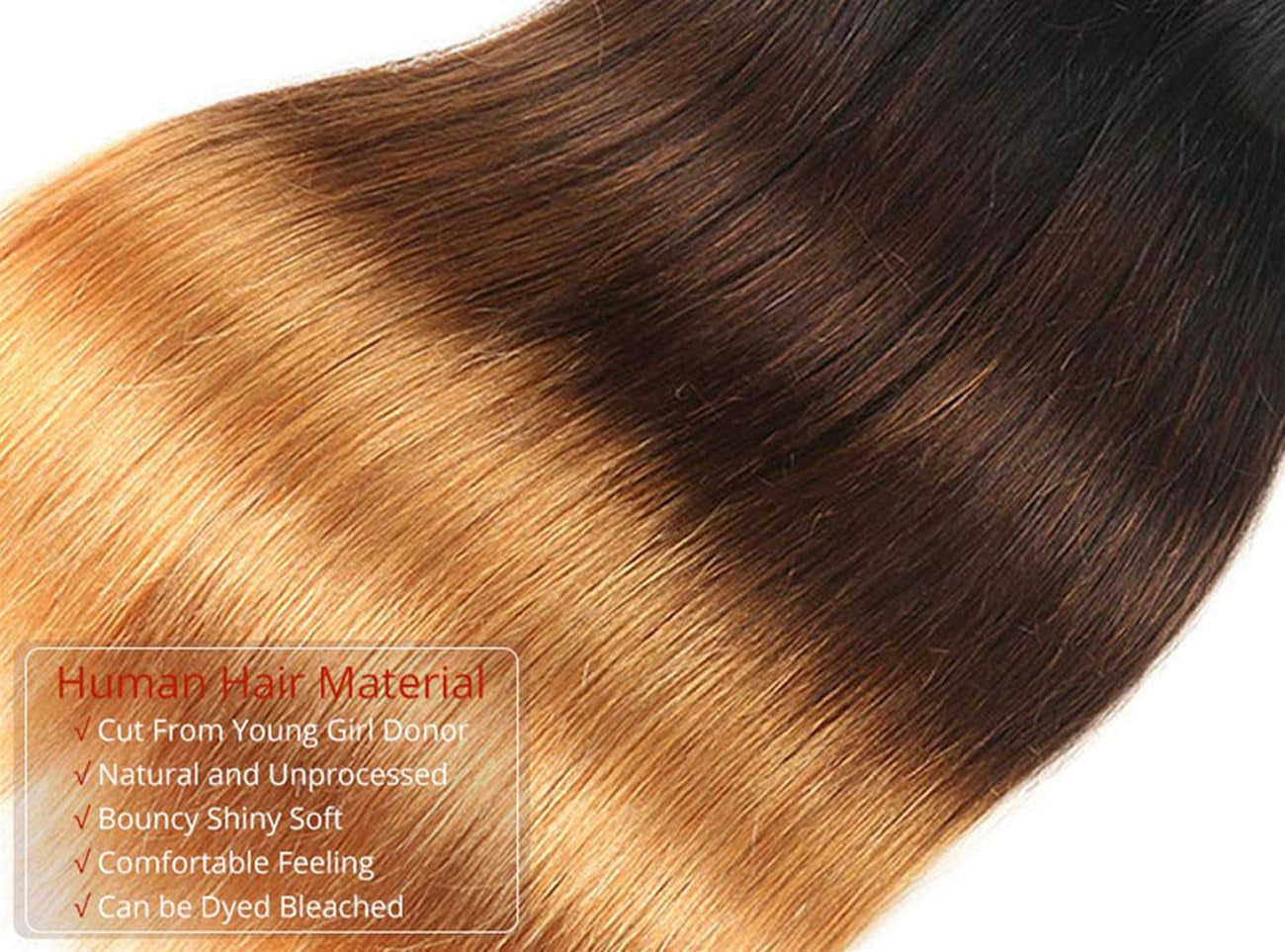 1B427 Human Hair Bundles Straight Brazilian Remy Hair Bundles Three Tone Hair Weave Double Weft Extensions for Women Ombre 1B/4/27 3 Bundles 24 26 28 Inch