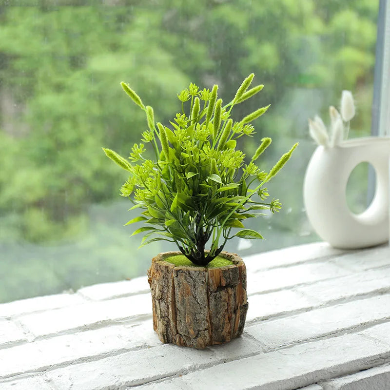 24cm Artificial Plant With Tub Potted Wooden Decoration