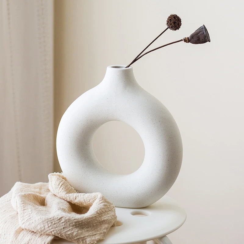 Nordic Circular Hollow Ceramic Vase For Flowers/Plants
