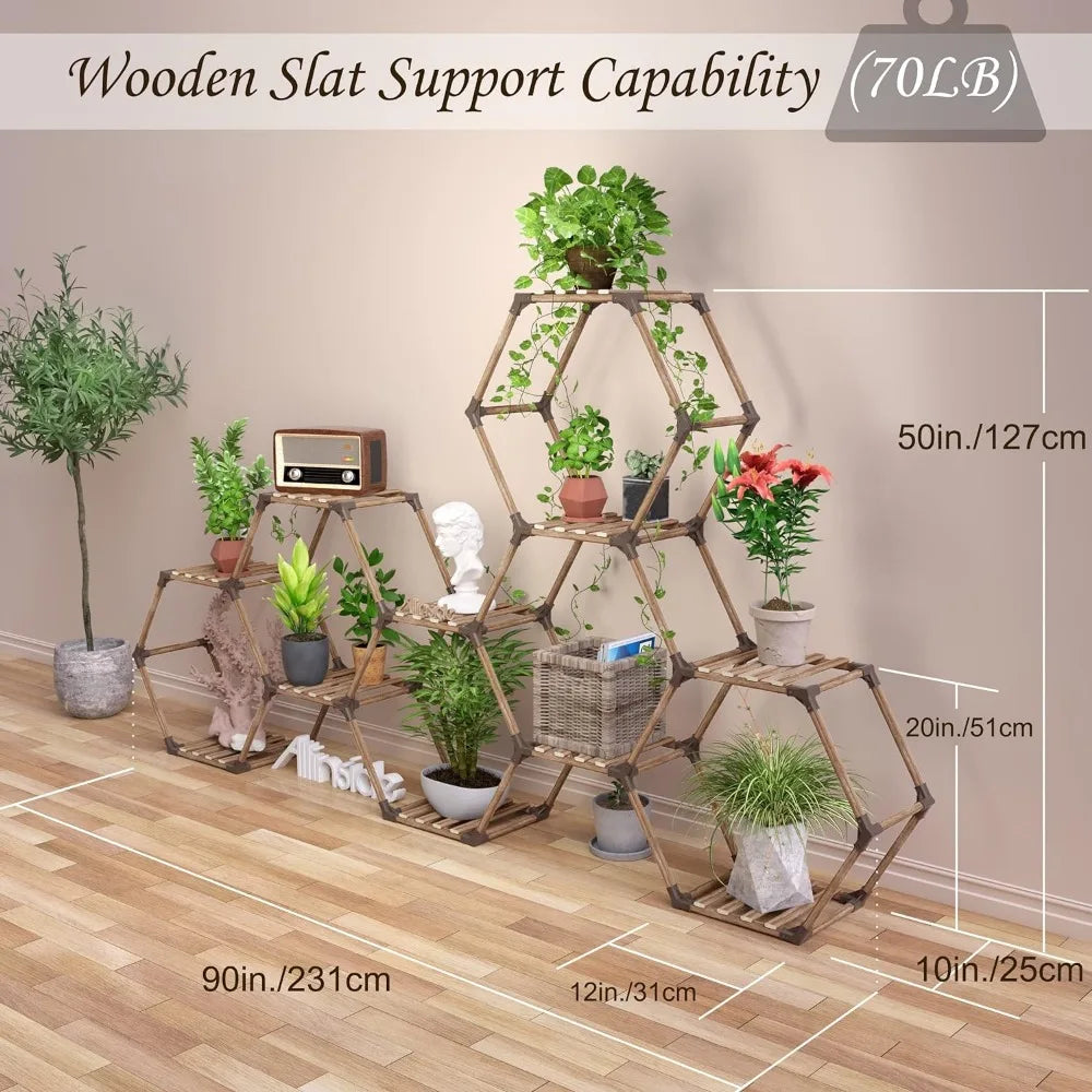 Transformable Hexagonal Plant Shelf for Plants, 11 Stands