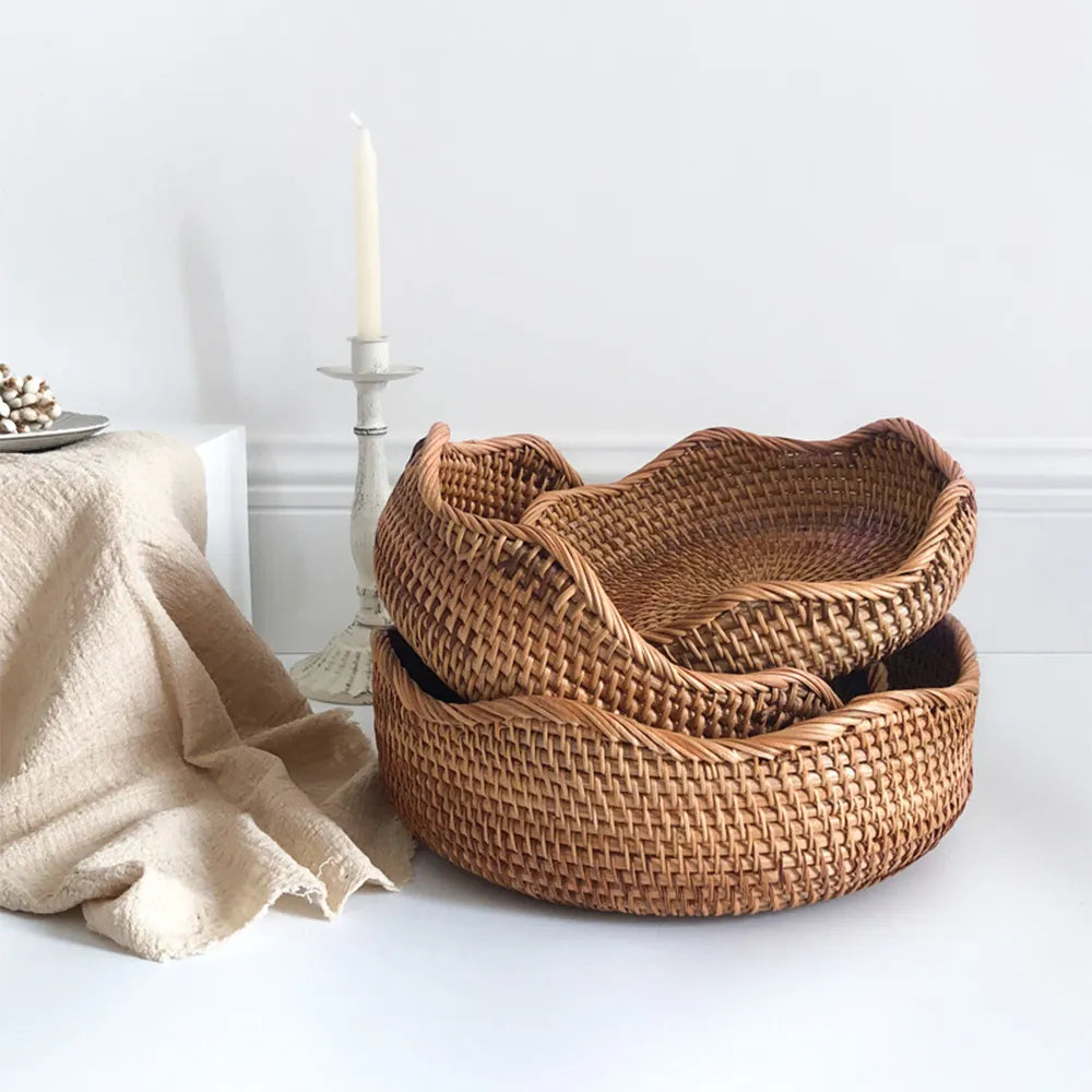 Handwoven Round Rattan Basket